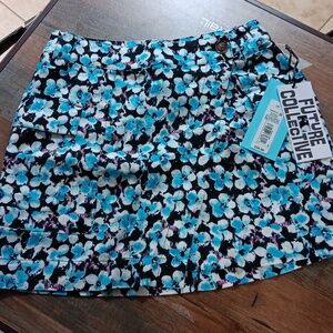 Future Collective Women's Flower Wrap Skirt Size 00 blue, white, black w pockets